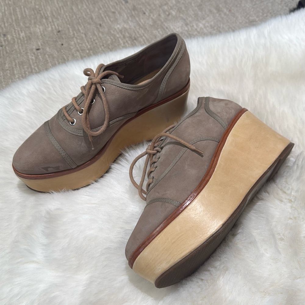 SCHUTZ Oxford Suede Creeper Platform Wedge 8.5 lace up Taupe
